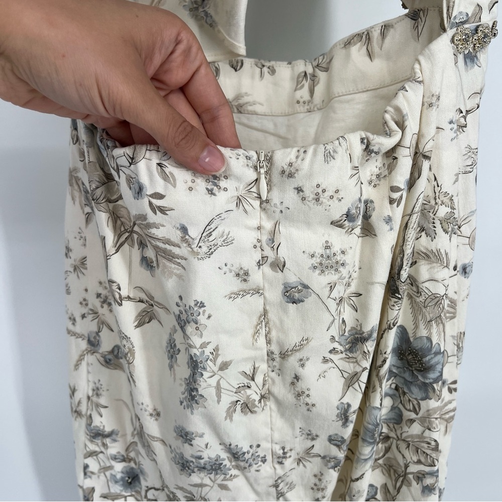 V. Chapman Luna White Blue Floral Tie Back Cut Out Midi Dress in Blue Bouquet 6 - Picture 8 of 13